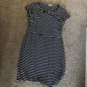 GAP Maternity and Nursing Navy and White Striped Midi Dress